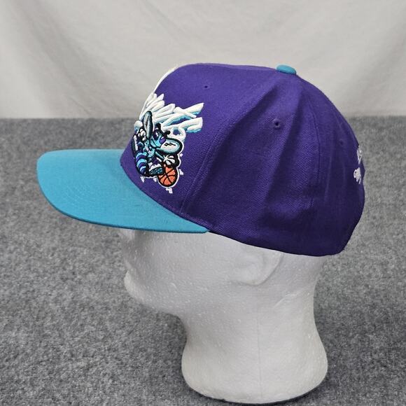 Charlotte Hornets Script Snapback Hat Mitchell & Ness Retro Wool Purple Cap - Picture 4 of 10